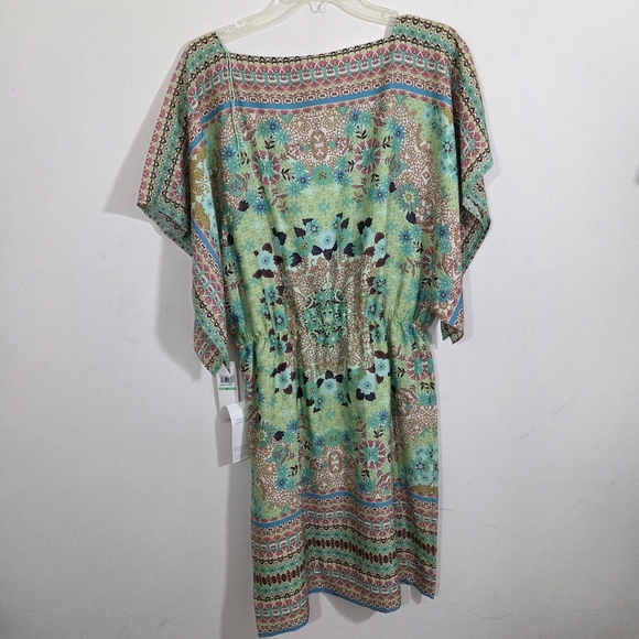 NWT Maggy London Kimono Sleeve Kaftan Dress Size 8 Boho Lightweight Green Floral - Picture 8 of 9